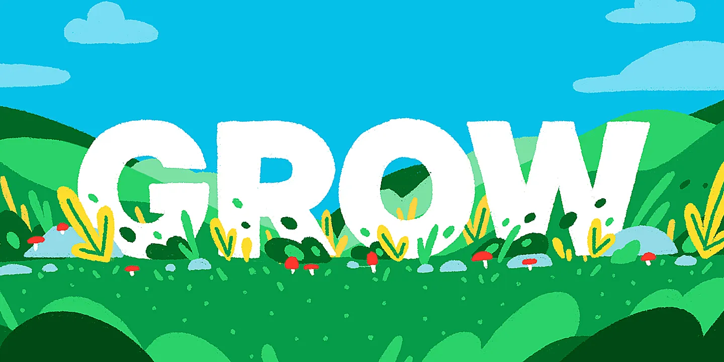 Illustratiive landscape with the word GROW in the center