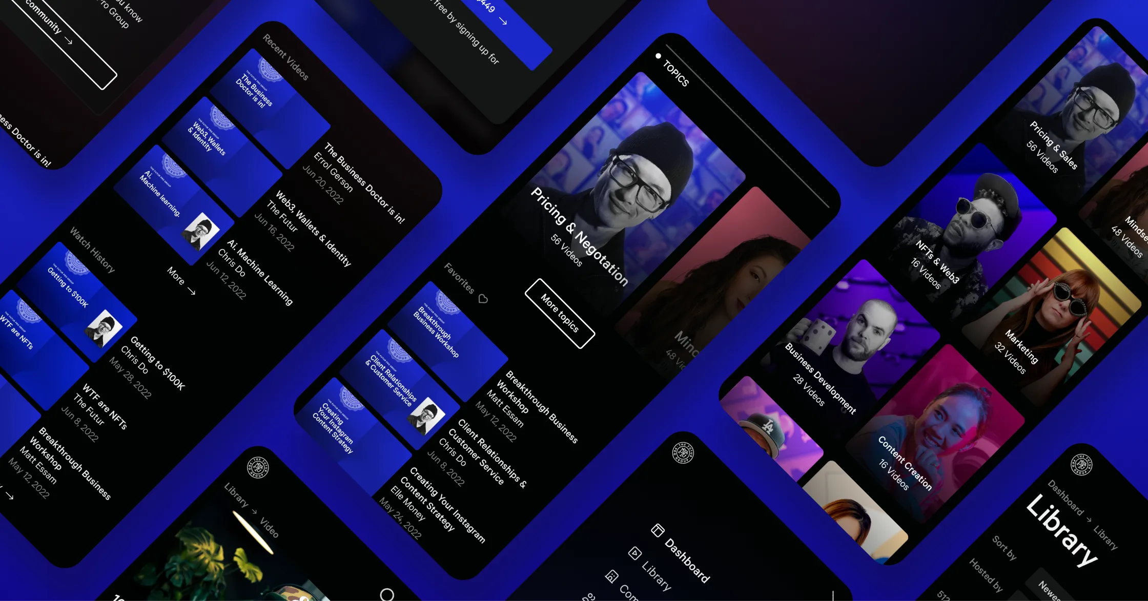 Grid of mobile web designs from the membership area