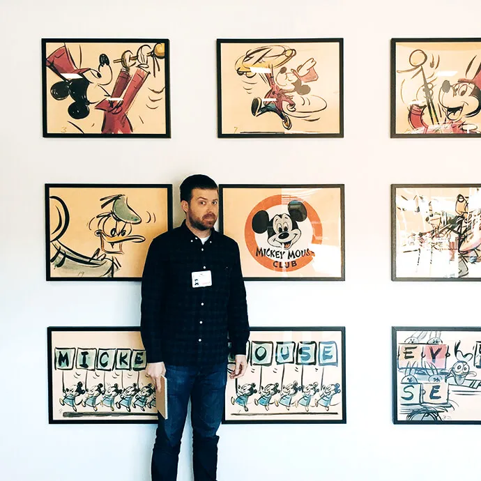 Me looking totally normal at Disney Studios Photo of the author at Disney studios in Burbank, CA with a nervou expression on his face.