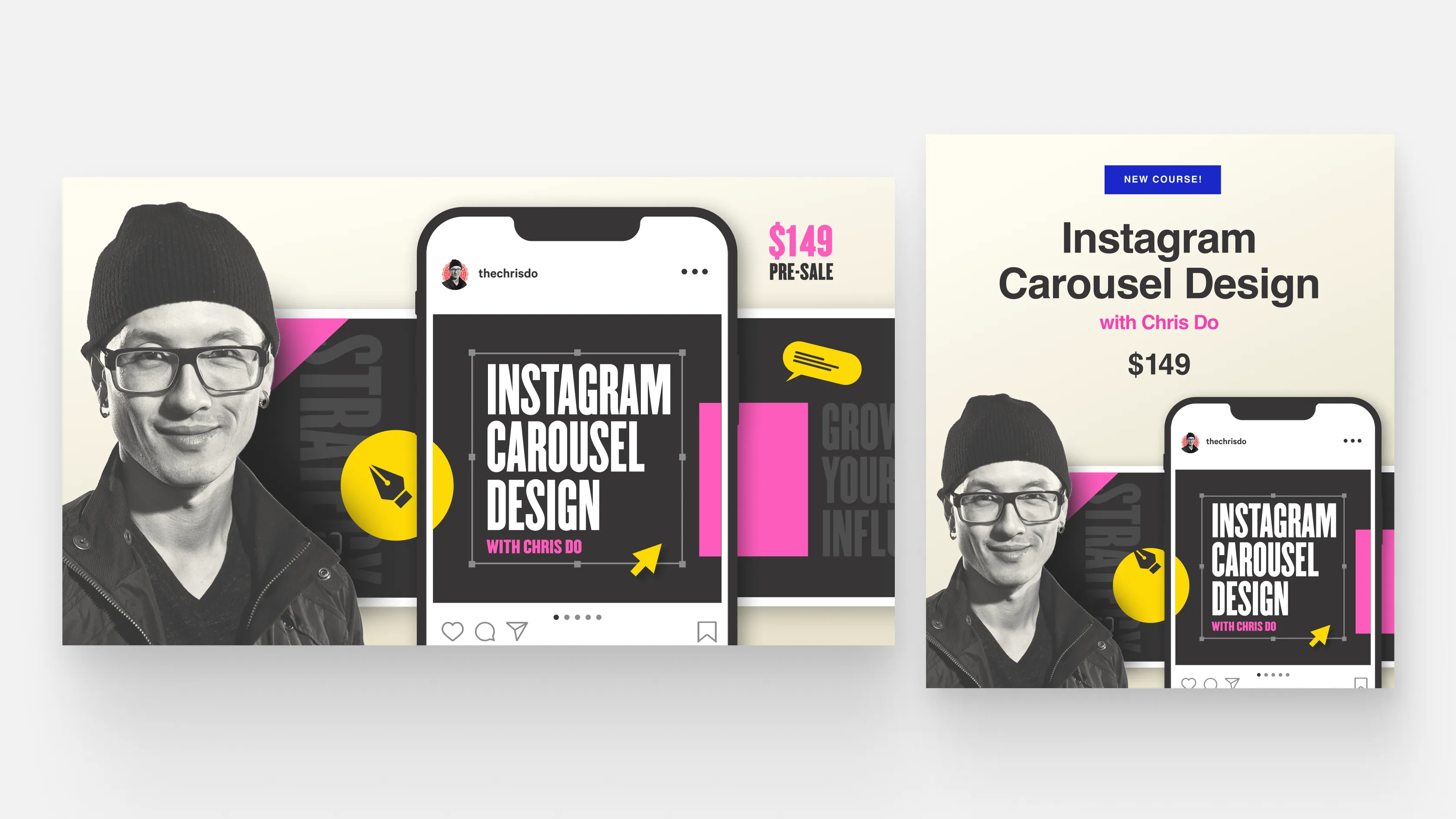 Marketing design mock ups for The Futur course called "Instagram Carousel Design"